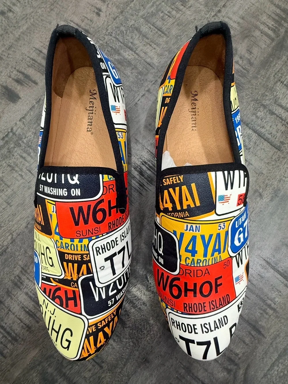 VINTAGE/CANVAS/Men's Slip-On Loafers in Multi License-Plate Print - Unbranded
